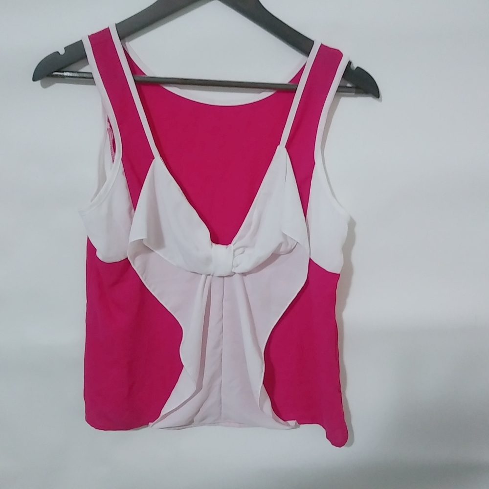 Rachel Kate S Pink White Ruffle Tank Top